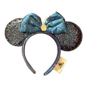 Disneyland Club 33 Blue Sparkly Minnie Mouse Ears Headband Bow New
